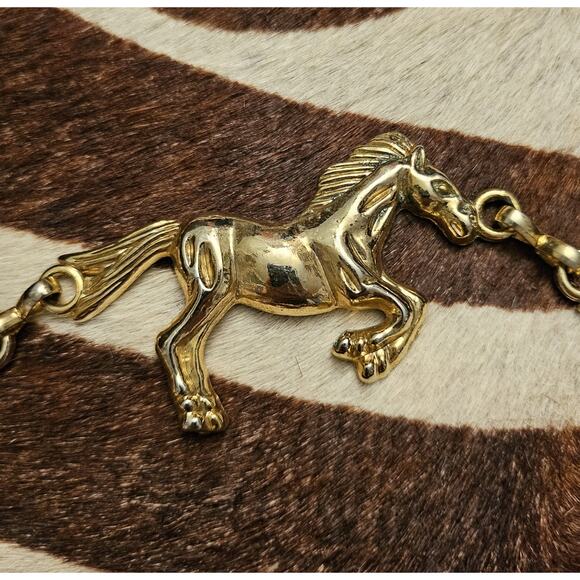 ANNE KLEIN Vintage 1990\'s Gold Horse Shaped Modernist Adjustable Chain Belt main image 7